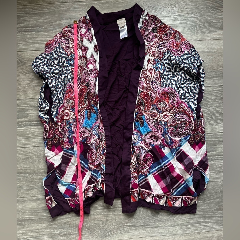Chico’s Ruana Tunic Vest Mixed Paisley Plaid Print Purple Size L/XL - Picture 4 of 6